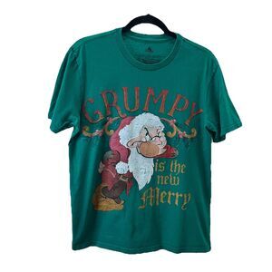 Disney Snow White Grumpy Dwarf Green Graphic Christmas Shirt Mens Size S